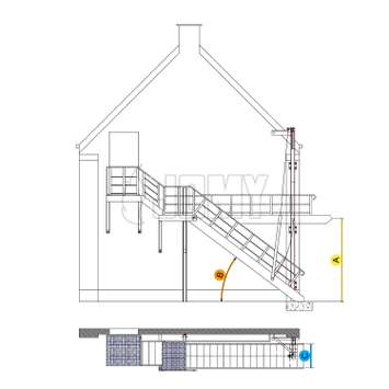 Austarierte Treppe mit Seil- und Flaschenzugsystem - Maße Austarierte Treppe mit Kabel- und Flaschenzugsystem - Wichtigste Maße.
